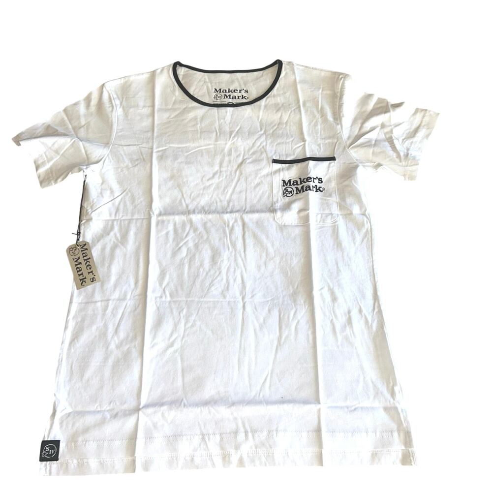 MAKER'S MARK WHITE CREW Neck Embroidered  POCKET T-SHIRT women’s small
